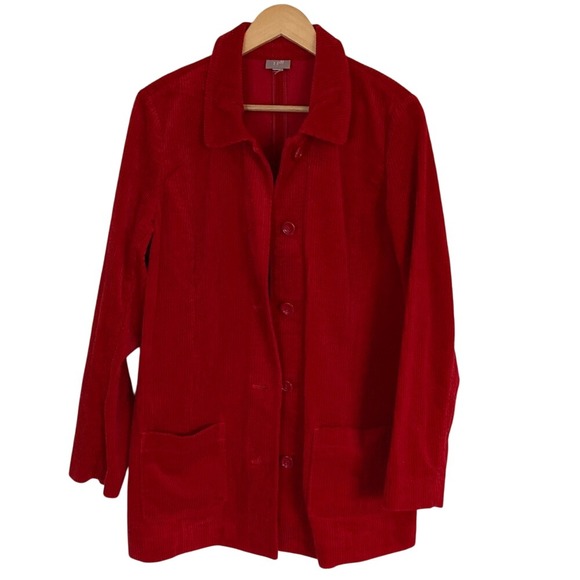 J Jill Womens Red Button Front Corduroy Jacket Size Large Classic Holiday Chore - Picture 1 of 13